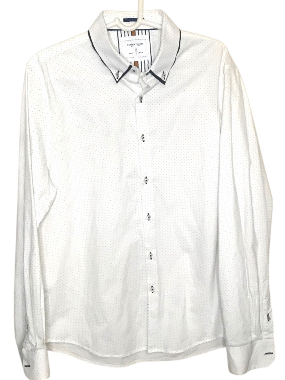 Denim & Flower Ricky Singh White Micro Dot Button Down Shirt XL
